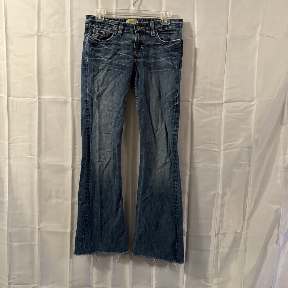 BKE Womens Star Stretch Blue Jeans Denim 28x37.5 Fit 30x31 Rough Hem Flare Leg